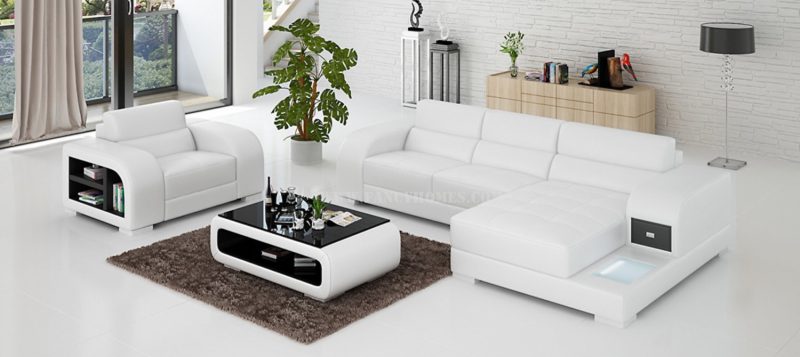 Fancy Homes Teri-E chaise leather sofa with a single seater in white and black leather