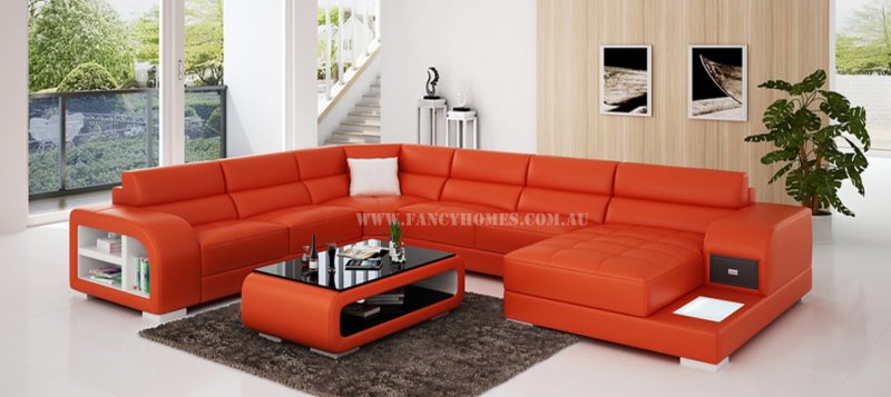 Fancy Homes Teri modular leather sofa in orange and white leather