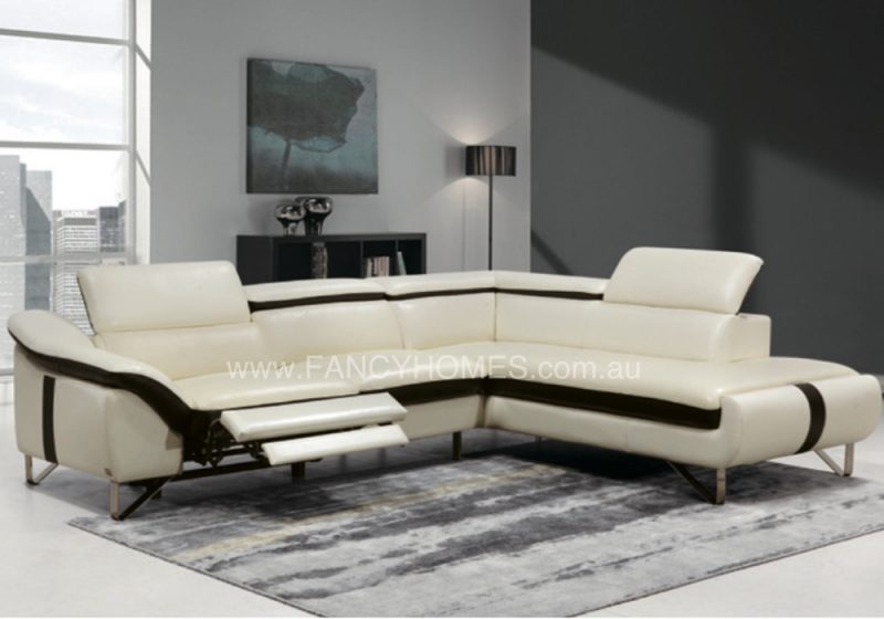 Fancy Homes Vanni recliner chaise leather sofa features electrical recliner and adjustable headrests