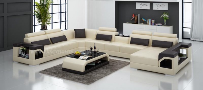 Fancy Homes Vera modular leather sofa in beige and brown leather