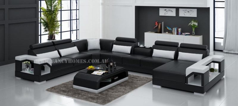 Fancy Homes Vera modular leather sofa in black and white leather