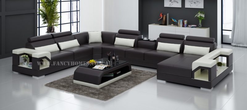 Fancy Homes Vera modular leather sofa in brown and white leather