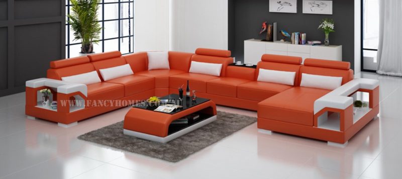 Fancy Homes Vera modular leather sofa in orange and white leather