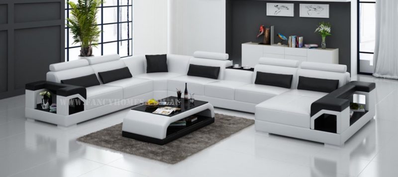 Fancy Homes Vera modular leather sofa in white and black leather