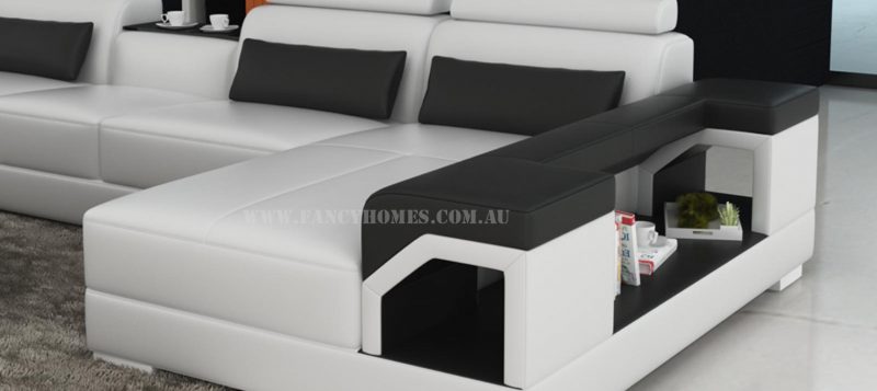 Fancy Homes Vera modular leather sofa features storage armrests