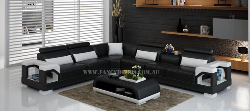 Fancy Homes Vera-B corner leather sofa in black and white leather