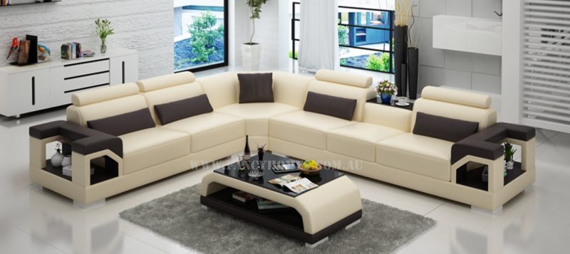 Fancy Homes Vera-B corner leather sofa in beige and brown leather