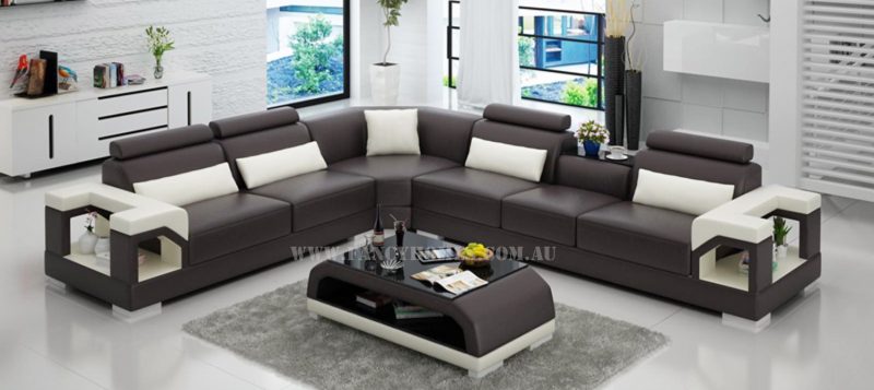 Fancy Homes Vera-B corner leather sofa in brown and white