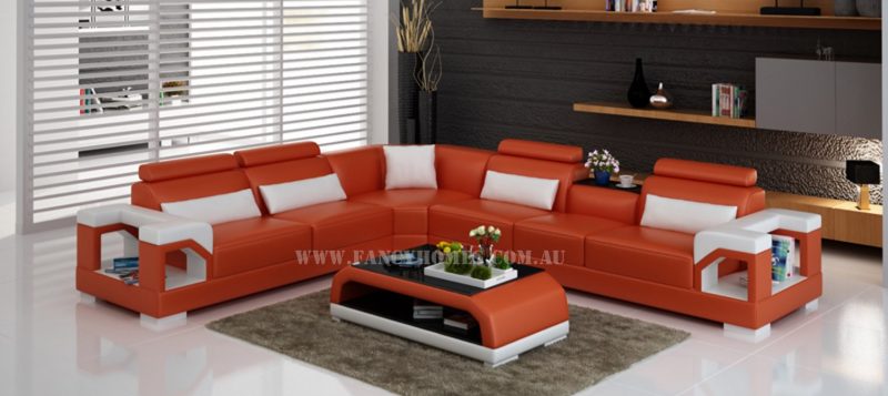 Fancy Homes Vera-B corner leather sofa in orange and white leather