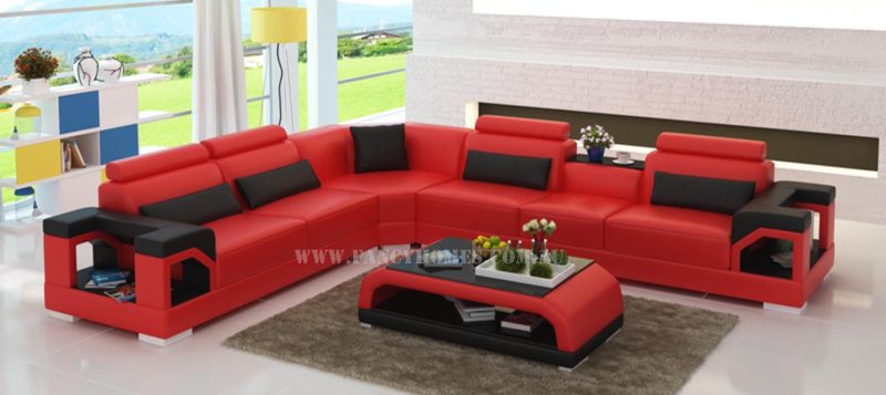 Fancy Homes Vera-B corner leather sofa in red and black leather