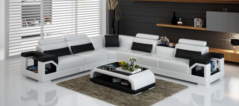 Fancy Homes Vera-B corner leather sofa in white and black leather