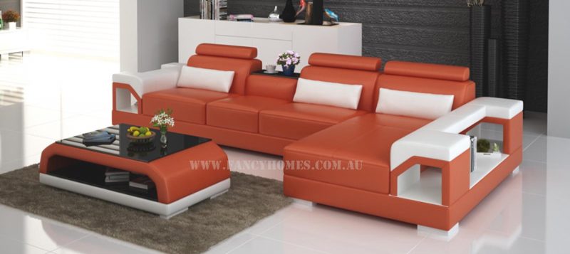 Fancy Homes Vera-C chaise leather sofa in orange and white leather