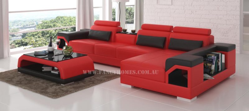 Fancy Homes Vera-C chaise leather sofa in red and black leather
