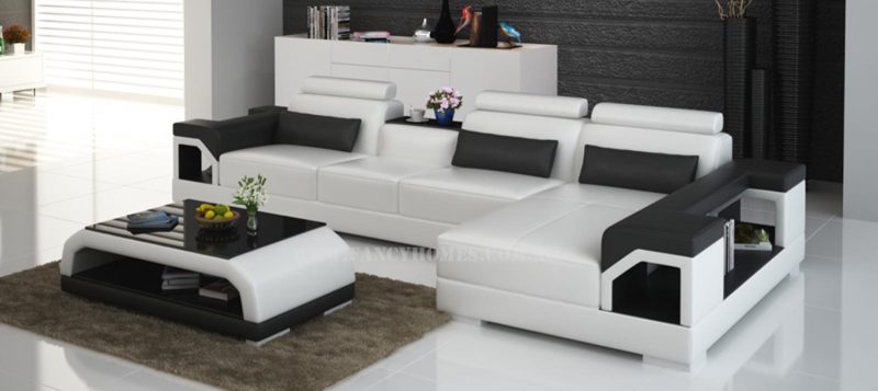 Fancy Homes Vera-C chaise leather sofa in white and black