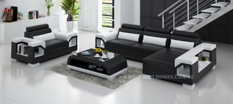 Fancy Homes Vera-F chaise leather sofa in black and white leather