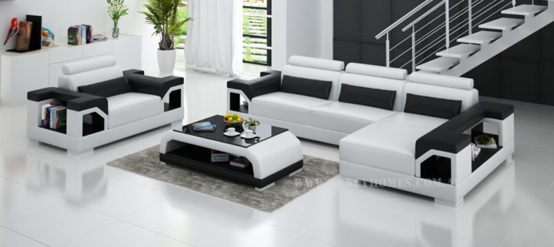 Fancy Homes Vera-F chaise leather sofa in white and black leather