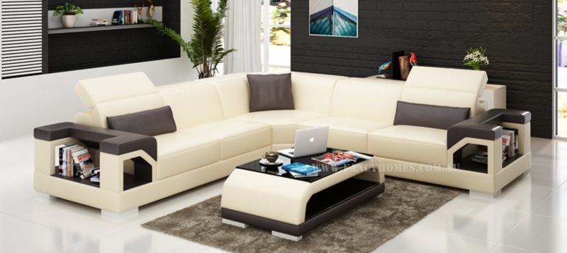 Fancy Homes Viva-B corner leather sofa in beige and brown leather