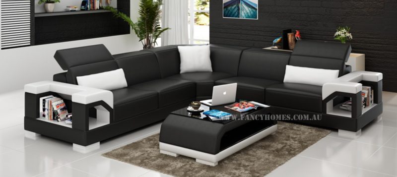 Fancy Homes Viva-B corner leather sofa in black and white leather