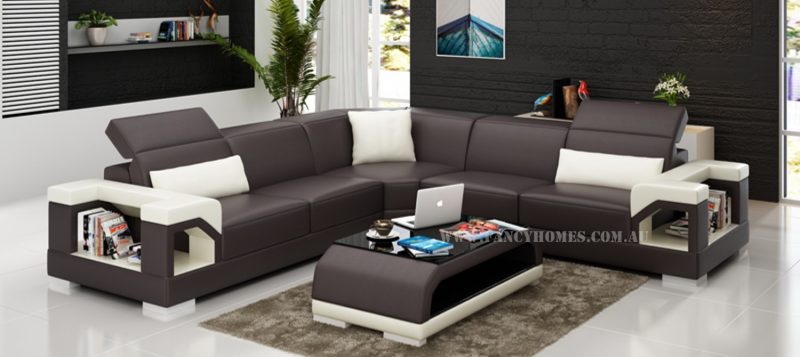 Fancy Homes Viva-B corner leather sofa in brown and white