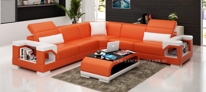 Fancy Homes Viva-B corner leather sofa in orange and white