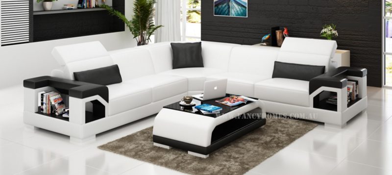 Fancy Homes Viva-B corner leather sofa in white and black leather