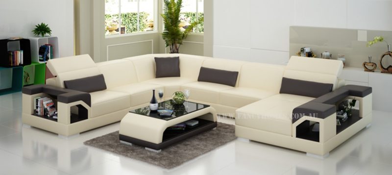 Fancy Homes Viva modular leather sofa in beige and brown leather