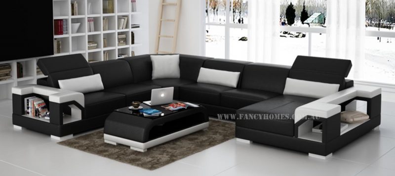 Fancy Homes Viva modular leather sofa in black and white leather