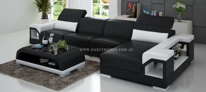 Fancy Homes Viva-C chaise leather sofa in black and white leather