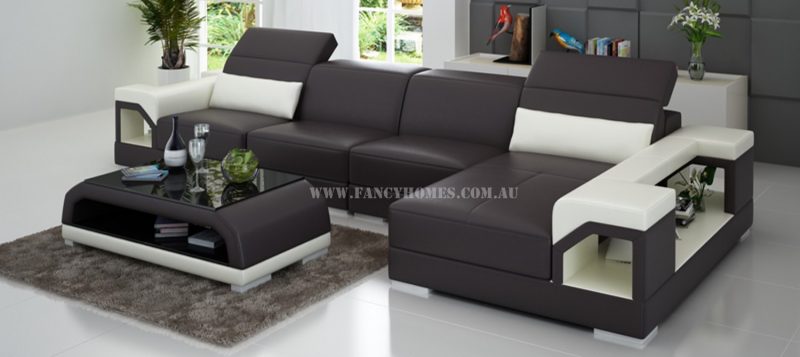 Fancy Homes Viva-C chaise leather sofa in brown and white leather