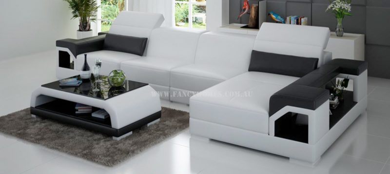 Fancy Homes Viva-C chaise leather sofa in white and black leather