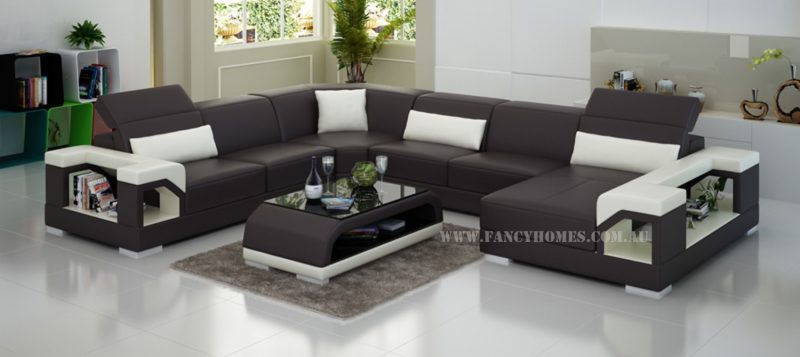 Fancy Homes Viva modular leather sofa in brown and white leather