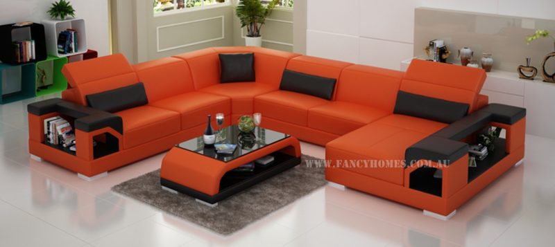 Fancy Homes Viva modular Leather sofa in orange and black leather