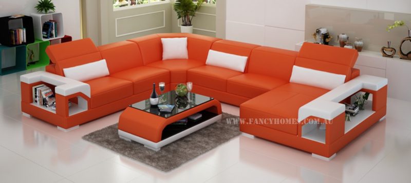 Fancy Homes Viva modular leather sofa in orange and white leather