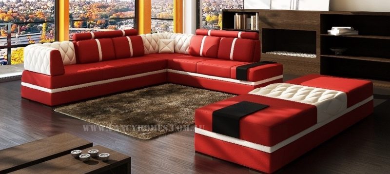 Fancy Homes Zeta corner leather sofa in red and white leather