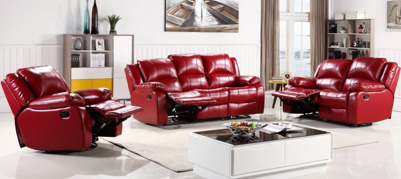 Fancy Homes Kelly recliner leather sofa in red leather upgradable to electrical recliners