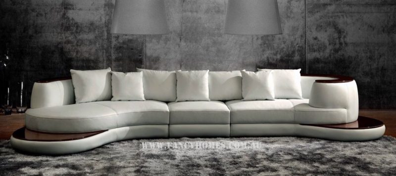 Fancy Homes Wave chaise leather sofa in white leather with curved design