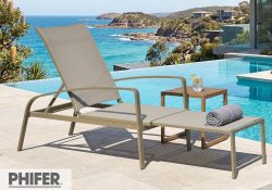Fancy Homes Higet Extendable Outdoor Sun Lounge Featuring extension features, with phifer commercial grade mesh sling fabric and aluminium frame in champagne colour colour