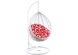 Fancy Homes ZWP788-W hanging chair white wicker and red cushion