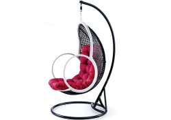Fancy Homes BP648-BW hanging chair, hanging chairs black white wicker and dark red cushion