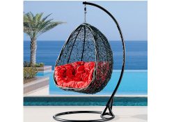 Fancy Homes BP732-B hanging chair PE wicker, water-resistant cushion and aluminium frame. Suitable for both outdoor and indoor use