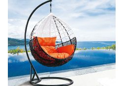 Fancy Homes BP743-BW hanging chair, hanging chairs black white wicker and orange cushion
