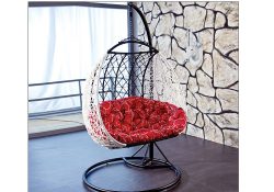 Fancy Homes BP803-BW double hanging chair black white wicker and red cushion
