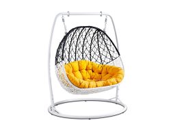 Fancy Homes BP804-BW double hanging chair with black and white wicker and yellow cushion