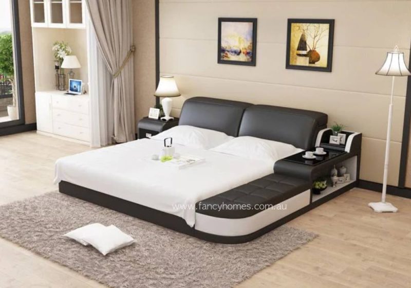Fancy Homes Christi Contemporary Leather Bed Frame Black and Pure White