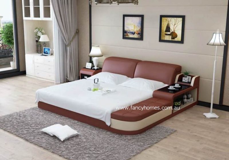 Fancy Homes Christi Contemporary Leather Bed Frame Bronze Red and Cream