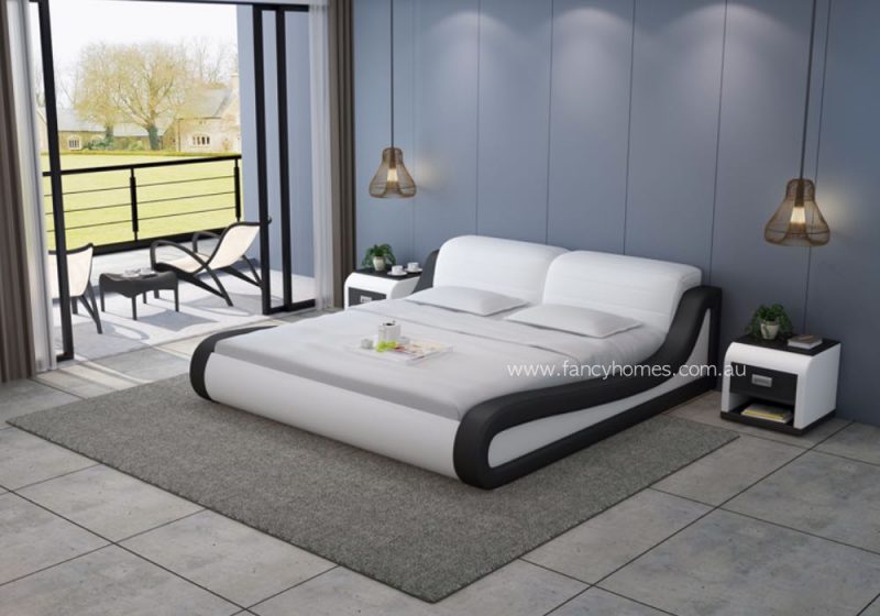 Fancy Homes Den Contemporary Leather Bed Frame Pure White and Black