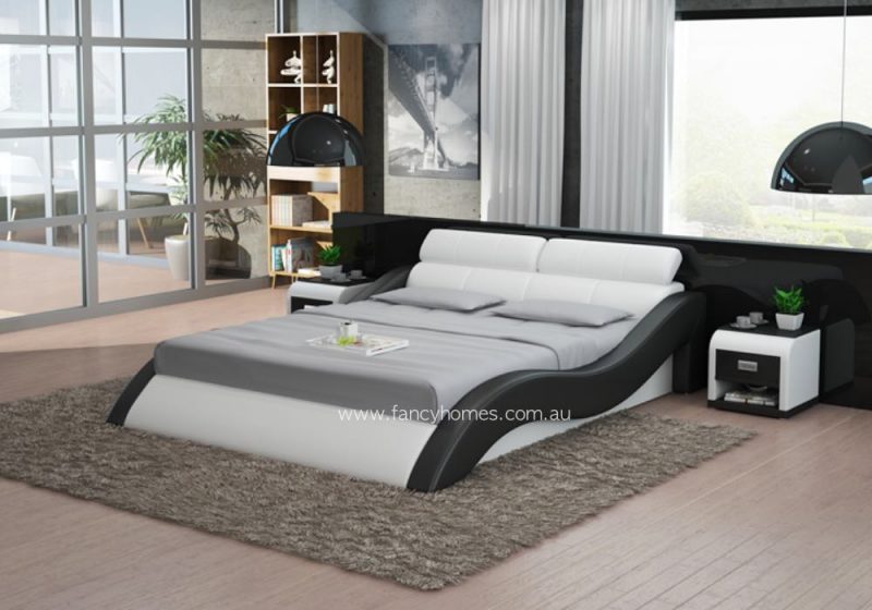Fancy Homes Doria Contemporary Leather Bed Frame Pure White and Black