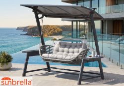 Fancy Homes Flying Fish outdoor swing hanging chair features sunbrella fabric and aluminium frame in grey colour
