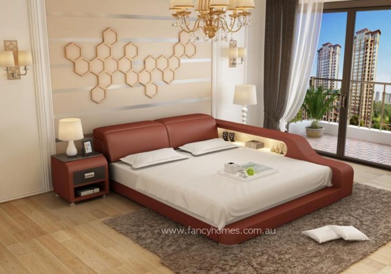 Fancy Homes Jeri Contemporary Leather Bed Frame Bronze Red and Cream