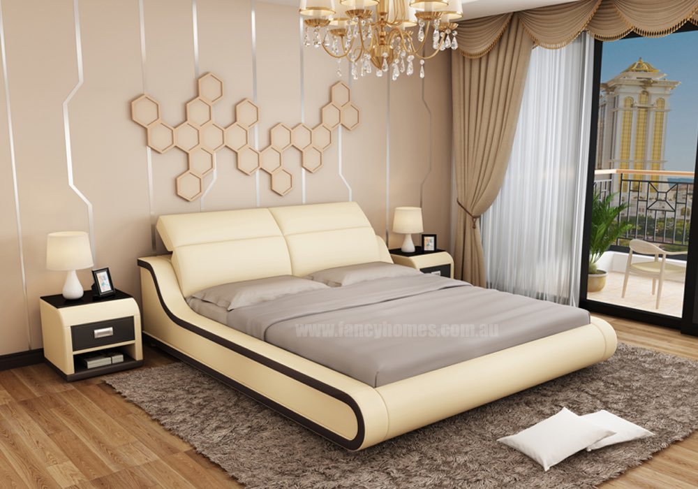 Kiki Contemporary Italian Leather, Beige Leather Bed Frame